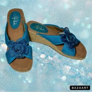 🏖️ Life Stride Teal Sandals Slides with Flower SUNNY #31082400